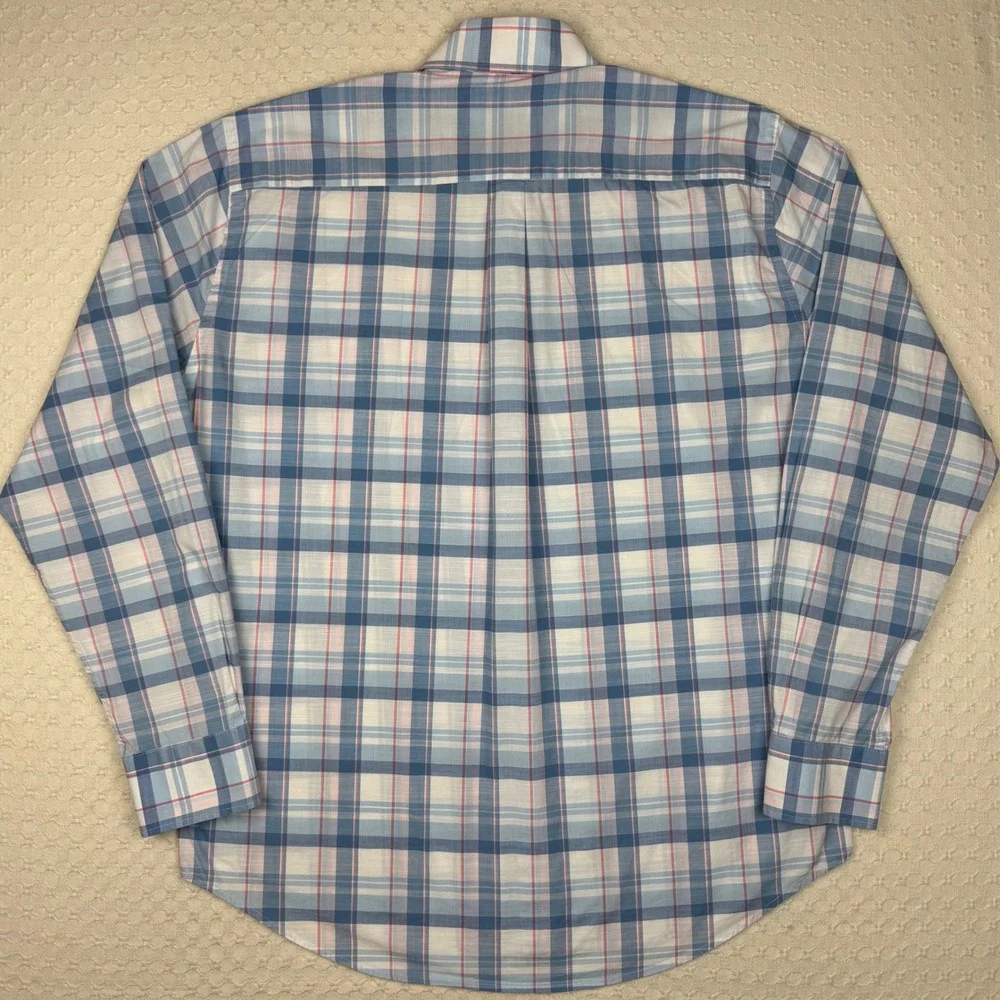 Peter Millar Button Up Plaid Shirt Mens L Blue Long Sleeve Stretch Preppy Office